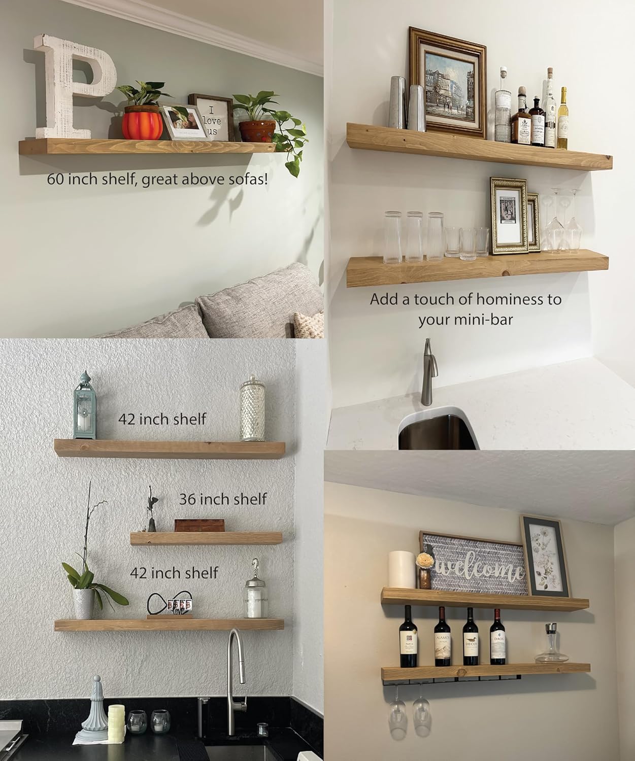 Joel's Antiques - 30 Inch Wooden Floating Shelves for Wall - 30x12x2 in - Made of Natural Wood - Long Heavy Duty Rustic Wall Shelves for Bedroom - Perfect for Living Room, Kitchen - Natural