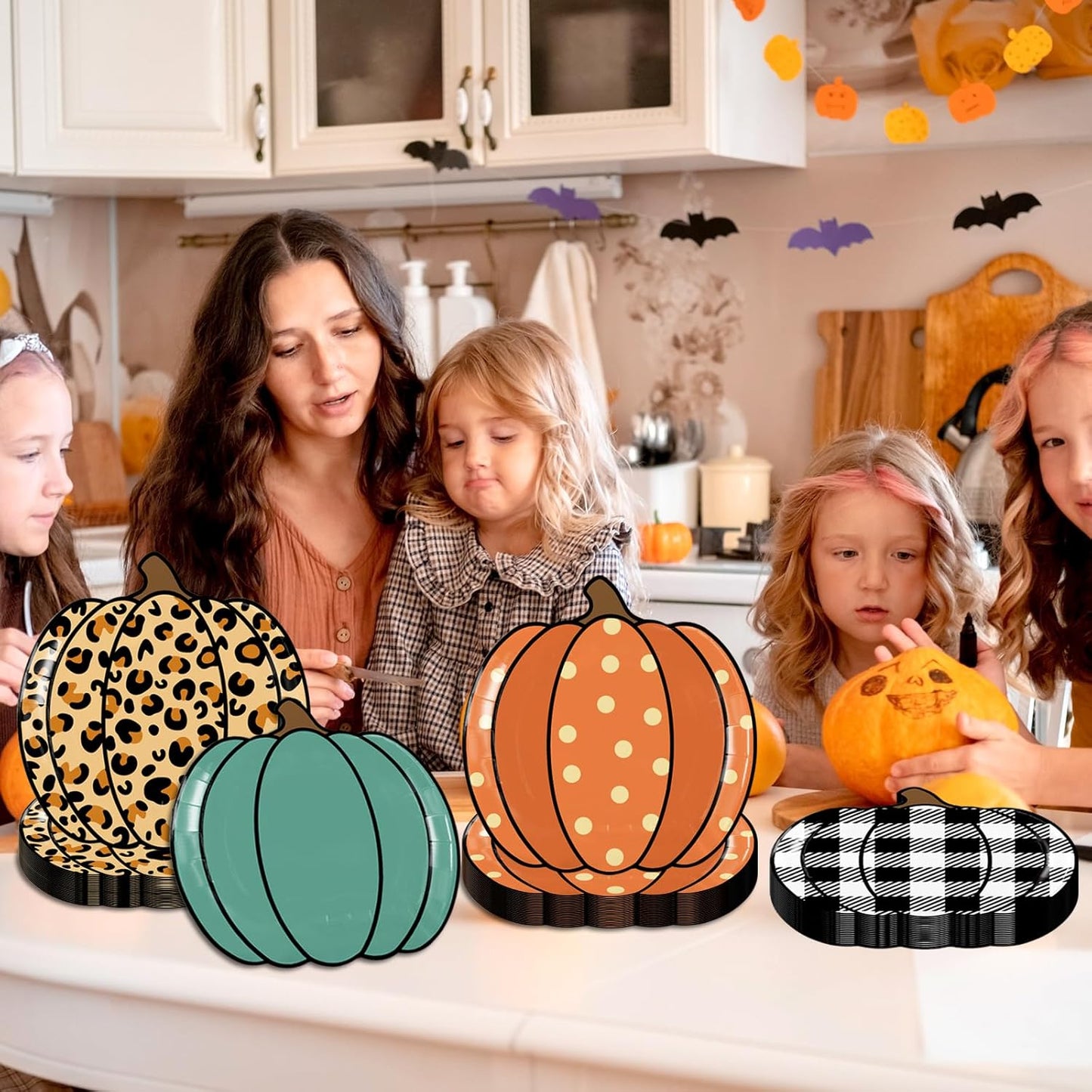 HAKOTI 40Pcs Fall Pumpkin Paper Plates - Thanksgiving Harvest Party Tableware Decoration Orange Pumpkin Shape Plates for Autumn, Halloween Holiday