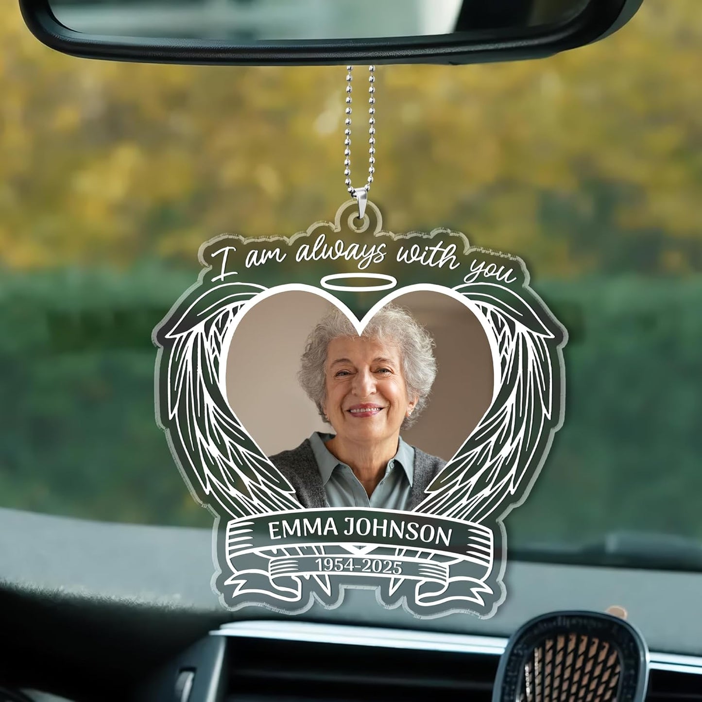 2025 Personalized Memorial Acrylic Car Hanging Ornament - Christmas, Birthday, for Loss of Loved One - Custom Photo in Loving Memory Angel Wings Heart Keepsake Decoration