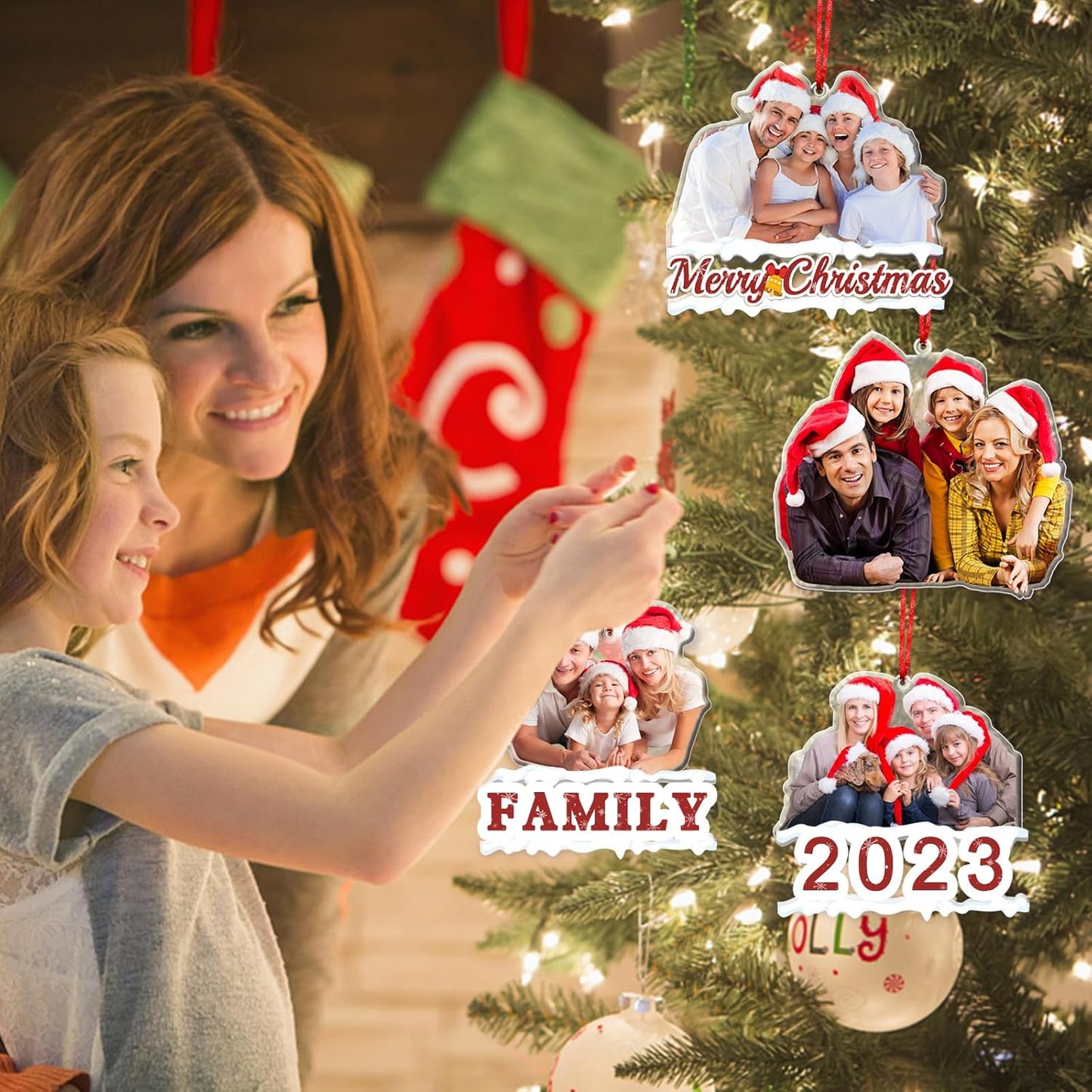 Personalized Photo Ornament Acrylic Custom Christmas Ornaments with Picture Customized Family Christmas Ornament 2023 for Tree Hanging Decoration Gift for Men Women Style 1