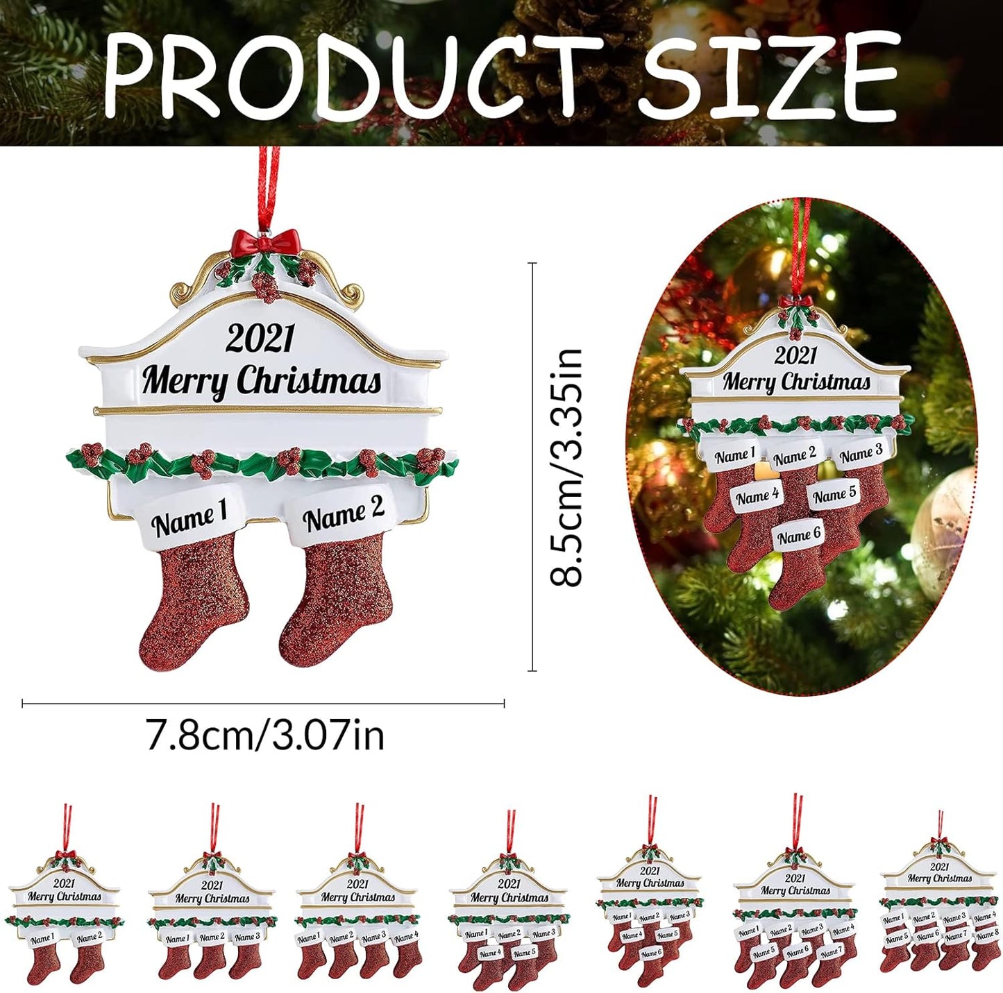 Amlion Personalized Ceramic Christmas Stocking Ornaments, Family of 2-8, Custom Names, Traditional Style, Christmas Occasion