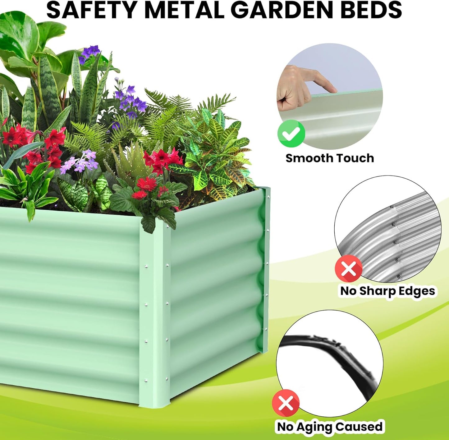 Galvanized Raised Garden Bed Outdoor, 2 Pcs 6x3x1.5FT Outdoor Large Planter Raised Beds Open Base with Safety Edge and Glove for Vegetables Flowers Ground Planter, Green