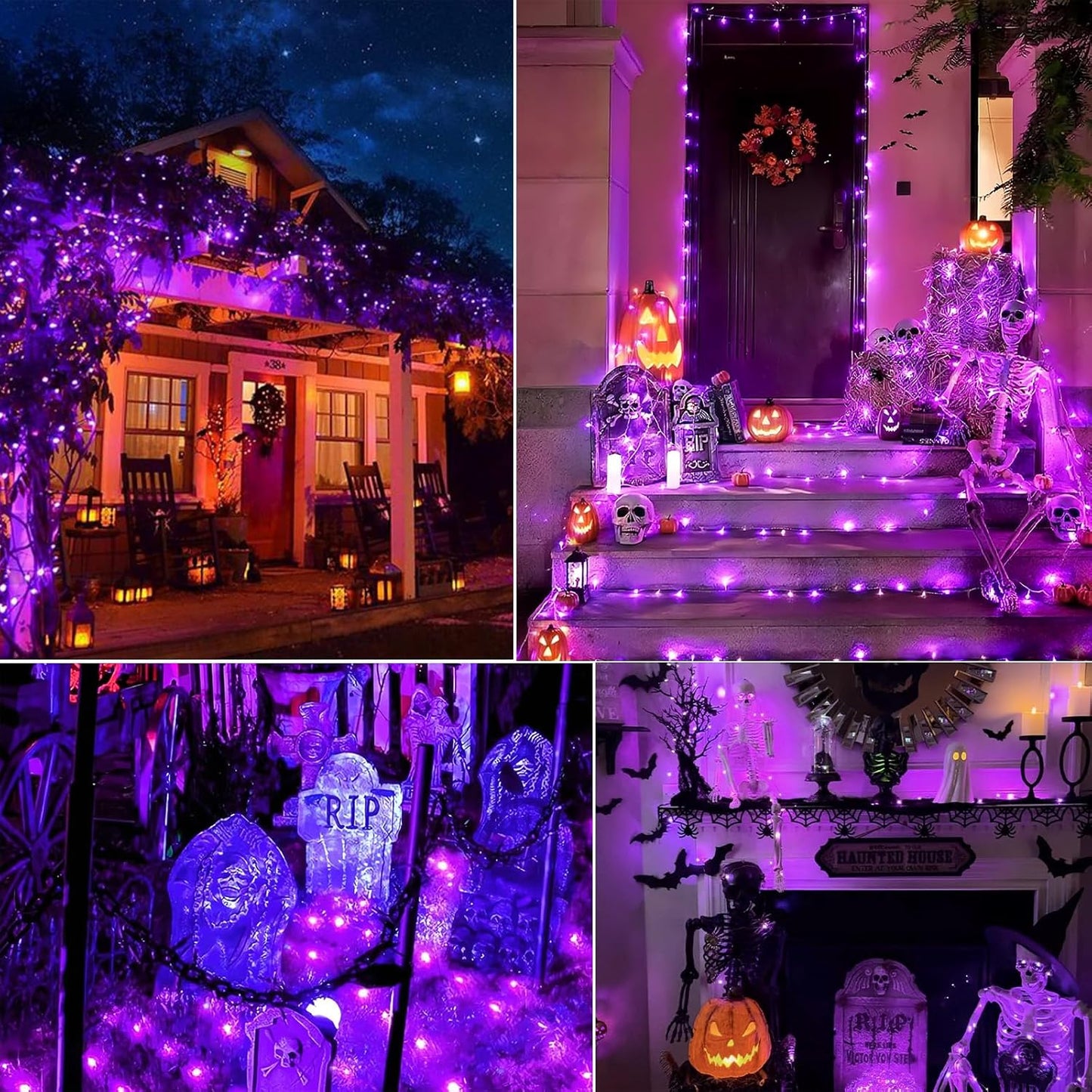 Halloween Purple Lights Decorations, 2 Pack 17FT 100 LED Mini Fairy Lights Battery Operated with 8 Modes Timer Waterproof for Indoor Outdoor Use, Patio Tree Holiday Party Halloween Decor