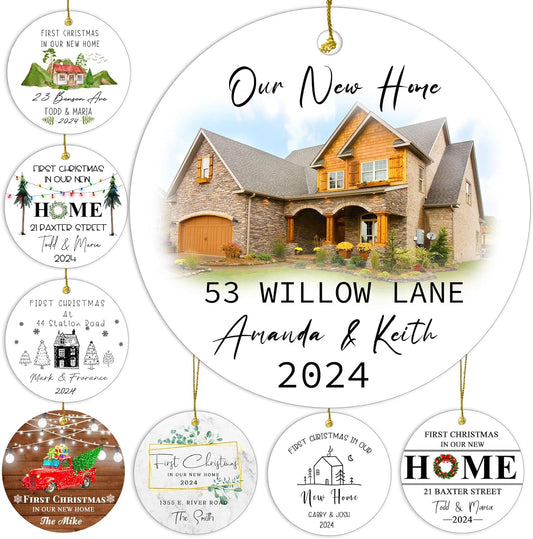 Personalized Christmas Ornaments,Double-Sided Ceramics Picture & Photo Custom New Home Ornament - First Christmas in Our New Home 2025 - First Home Ornament,Hanging Customized Xmas Ornaments