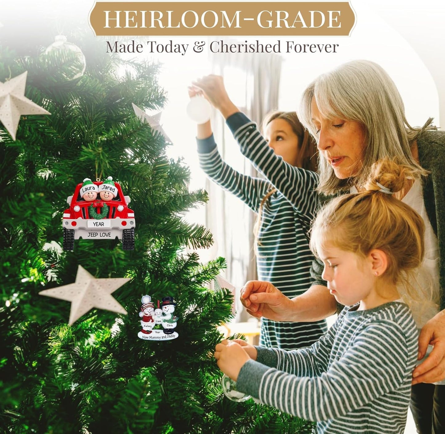 Personalized Large Family of 10 Ornament 2025 | Free 24h Customization | Christmas Ornaments for Tree | Custom Gift Wrapped Green Glitter Keepsake for Ten Persons