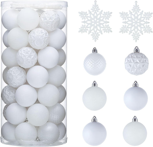 Valery Madelyn Christmas Tree Decorations Ornament Set for Fall Halloween, 50ct 2 Inches White Shatterproof Christmas Ball Ornaments Hanging Xmas Holiday Party Decor