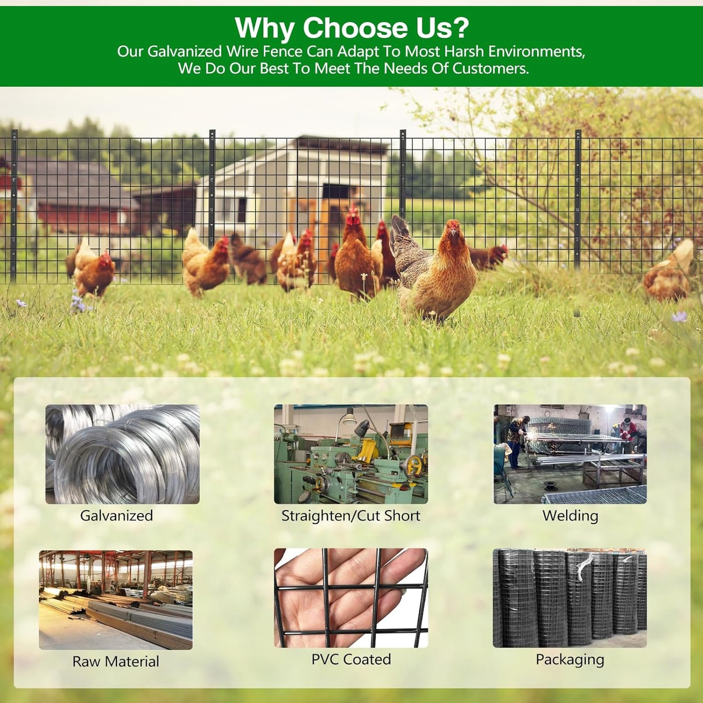 Wire Fence, 24 in(H) X 25 ft(L) PVC Coated Welded Wire Fencing 2" X 2" 16GA Garden Border Vinyl Metal Chicken Wire Fencing Mesh Roll for Yard Vegetable Plant Protection Poultry Netting Black