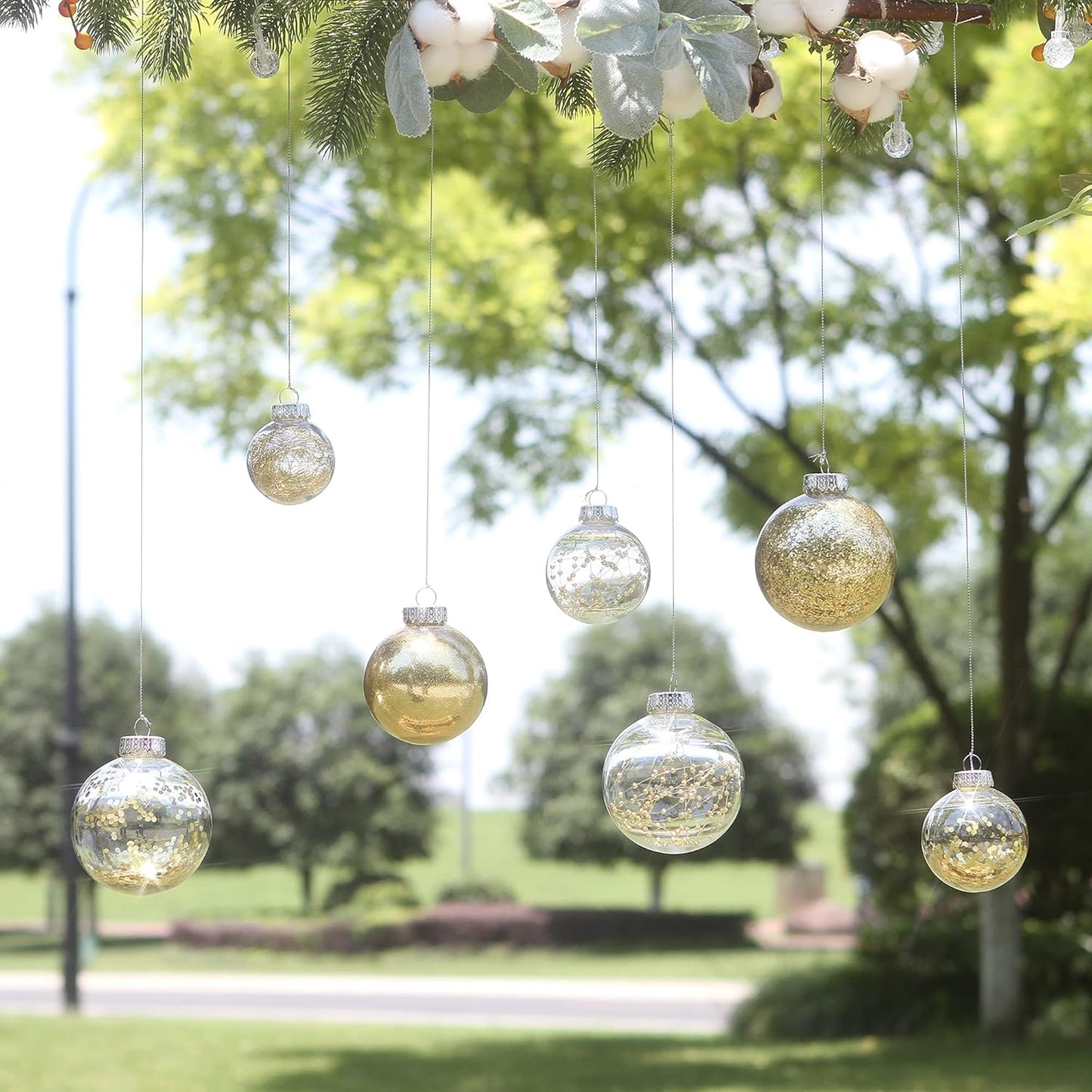 Sea Team Multi-Size Shatterproof Clear Plastic Christmas Tree Ball Ornaments Set, Decorative Hanging Transparent Xmas Baubles with Stuffed Delicate Decorations (48 Counts, Gold)