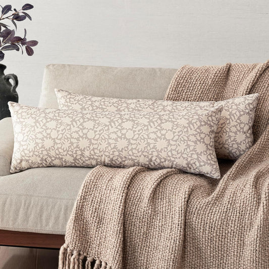 Foindtower Set of 2 Decorative Long Body Lumbar Throw Pillow Covers Accent Farmhouse Cushion Covers Boho Floral Pillowcase for Couch Sofa Bedroom Living Room Home Decor Outdoor,14×36 Inch,Ivory Beige