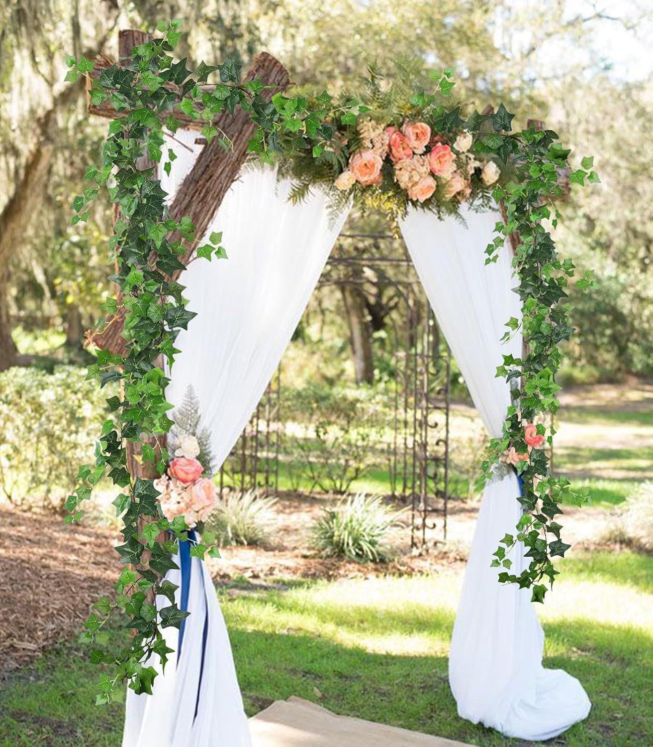 RECUTMS 6 Strands Artificial Vines Ivy Garland 6.4Ft Fake Vine with Silk Green Leaves Ivy Vines Faux Hanging Plants Greenery Decoration Vines for Home Wall Wedding Room Indoor Outdoor Decor(lvy)