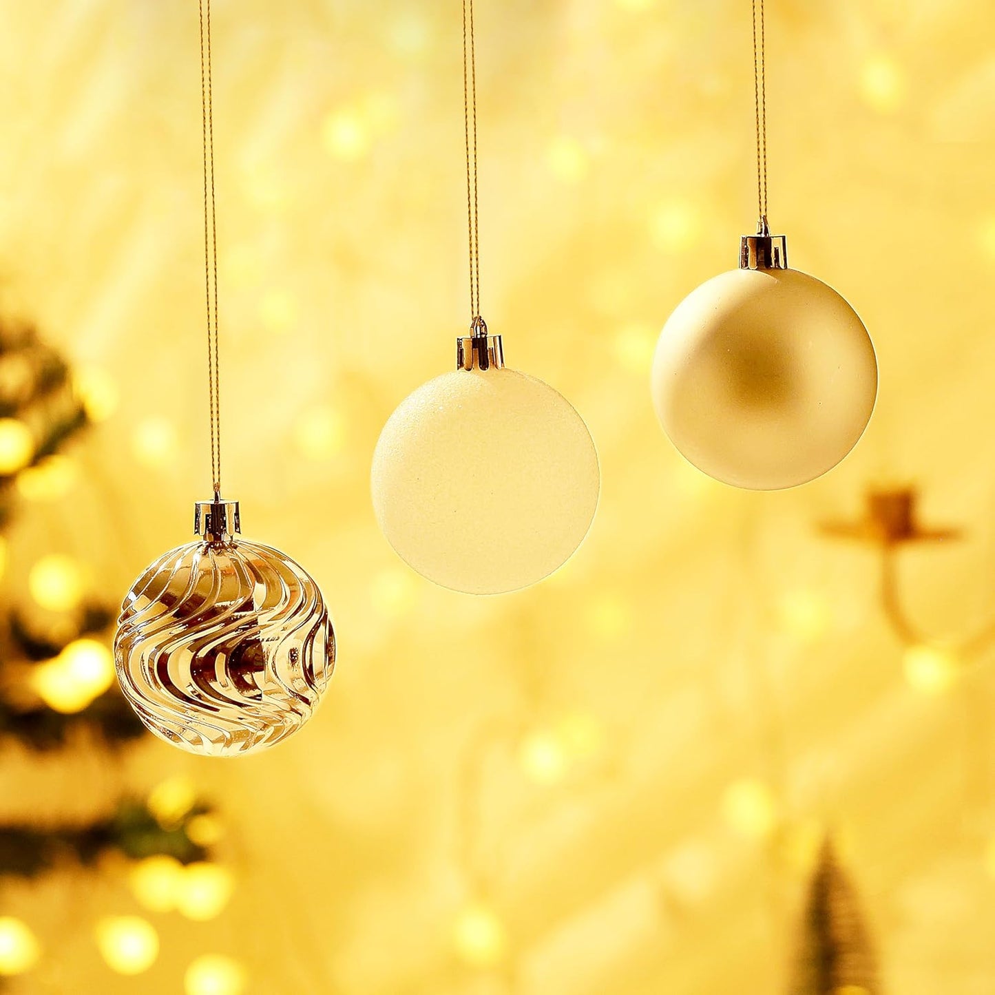 Christmas Ball Ornaments for Xmas Decorations,50 pcs Christmas Extra Large Tree Shatterproof Ornaments-Champagne (Combo of 5 Style in 3 Sizes)