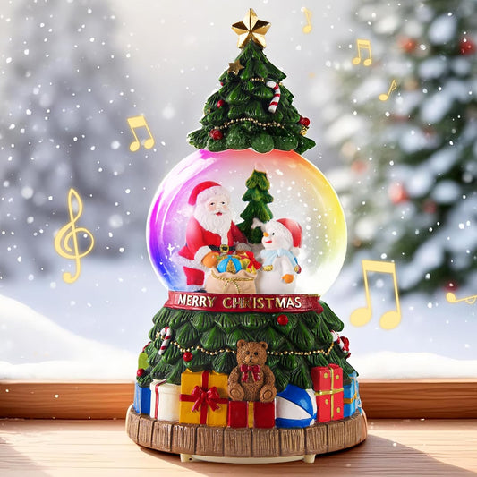 Musical Christmas Snow Globes Lantern with Christmas Tree, Santa Claus and Snowman, Glittering Lights & Snowfall - USB & Battery Powered Holiday Decor Gift for Home, Party, Family