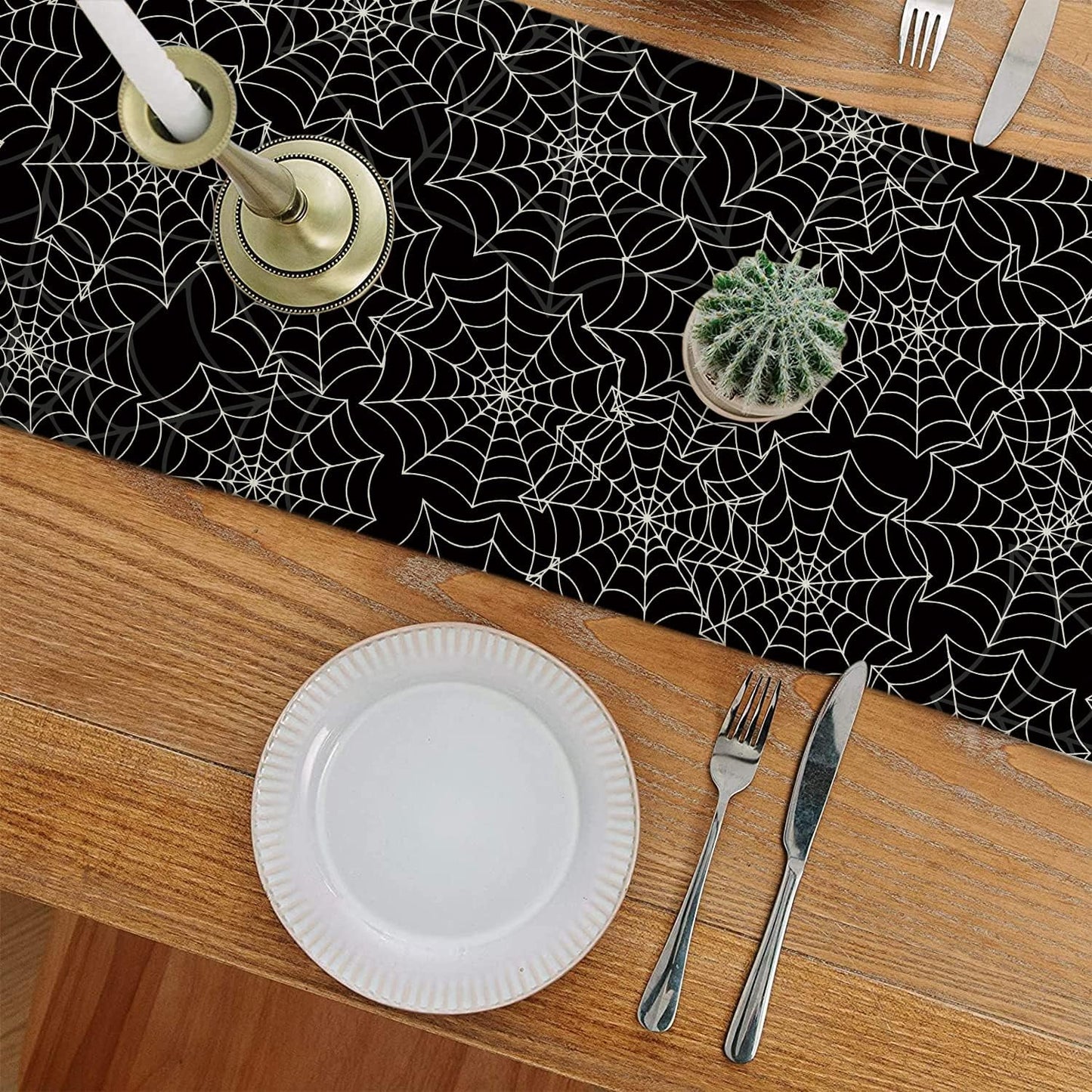 Halloween Table Runner Spider Web Black Linen Table Runners for Seasonal Holidays Indoor Outdoor Kitchen Dining Party Home Decor 13 x 72 Inch