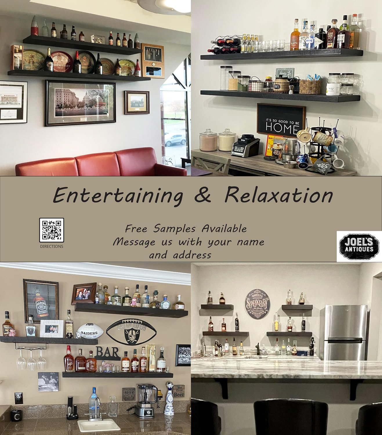 joelsantiques 60 Inch Wooden Floating Shelves for Wall - 60x10x2 in - Made of Natural Wood - Long Heavy Duty Rustic Wall Shelves for Bedroom - Perfect for Living Room, Kitchen - Gray