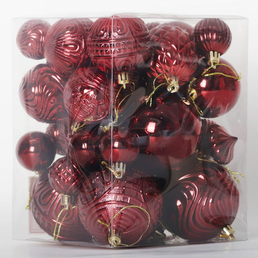 Christmas Ornaments Set with 36pcs Shatterproof Christmas Tree Decorations Multi-Size Christmas Ball Ornaments with 7 Styles Burgundy