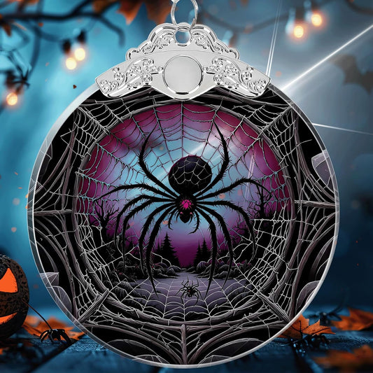Mutant Spider Under Moonlight Halloween Christmas Tree Stained Glass Ornament - Hanging Ornaments for Christmas Tree Decorations - Holiday Keepsake Present Exchange Idea