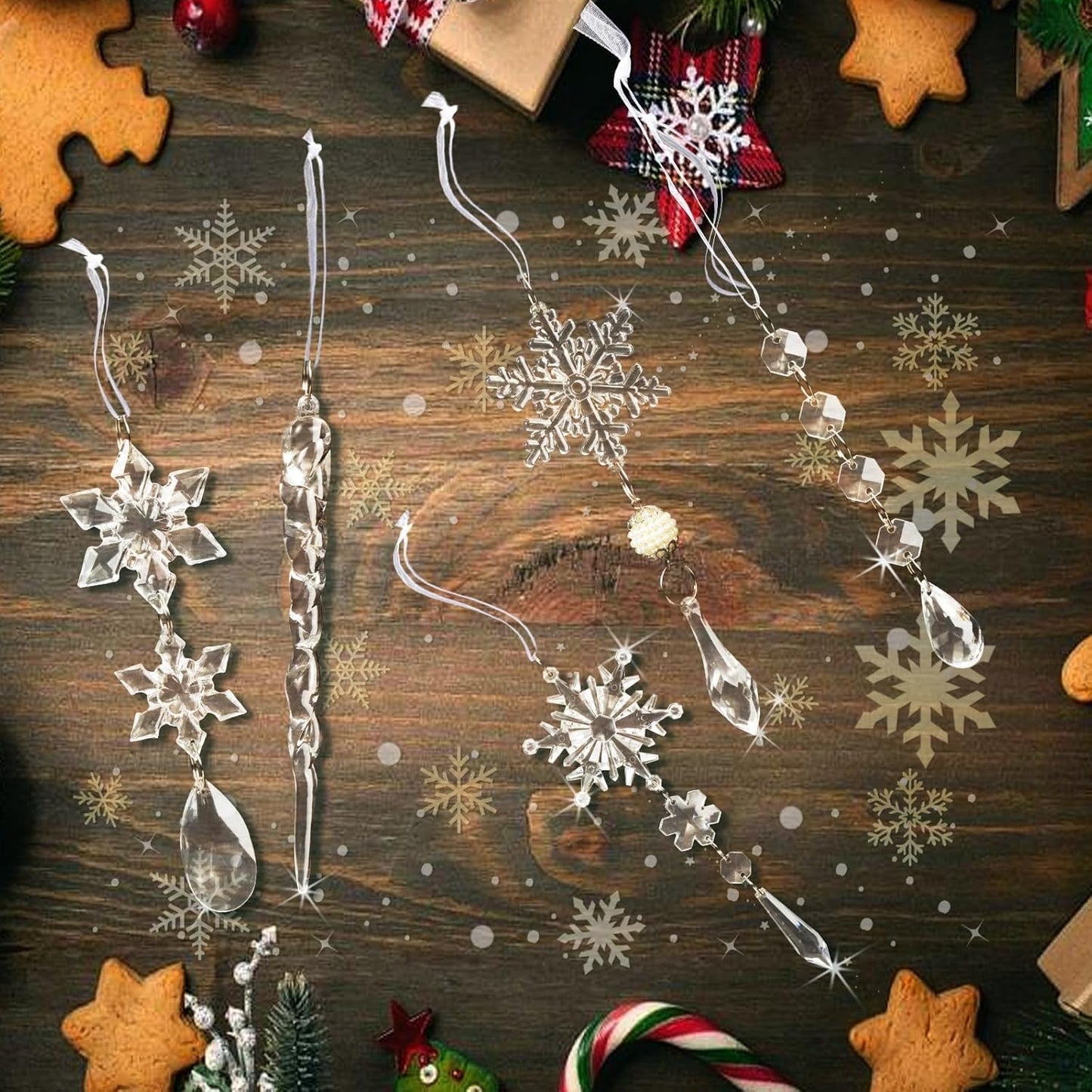 Christmas Tree Decoration Crystal Ornaments - 32pcs Acrylic Christmas Ornaments Snowflake Icicle Drop Crystal Hanging Ornaments for Xmas Tree Winter Holiday Frozen Party Decorations