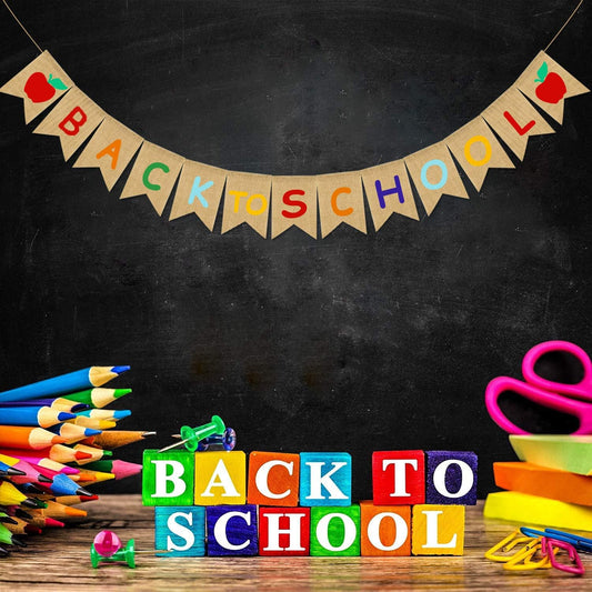 JOZON Back to School Burlap Banner First Day of School Bunting Banner Garland Classroom Home Party Decorations School Classroom Blackboard Hanging Decor Sign Schoolyard Party Supplies