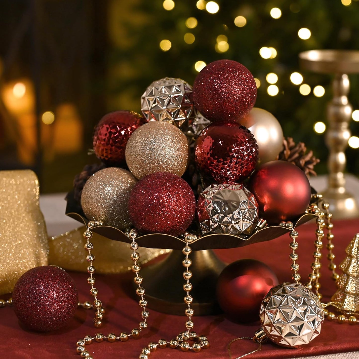 Valery Madelyn Christmas Tree Decorations Ornament Set for Fall Halloween, 50ct 2 Inches Burgundy Red Gold Shatterproof Christmas Ball Ornaments Hanging Xmas Holiday Party Decor