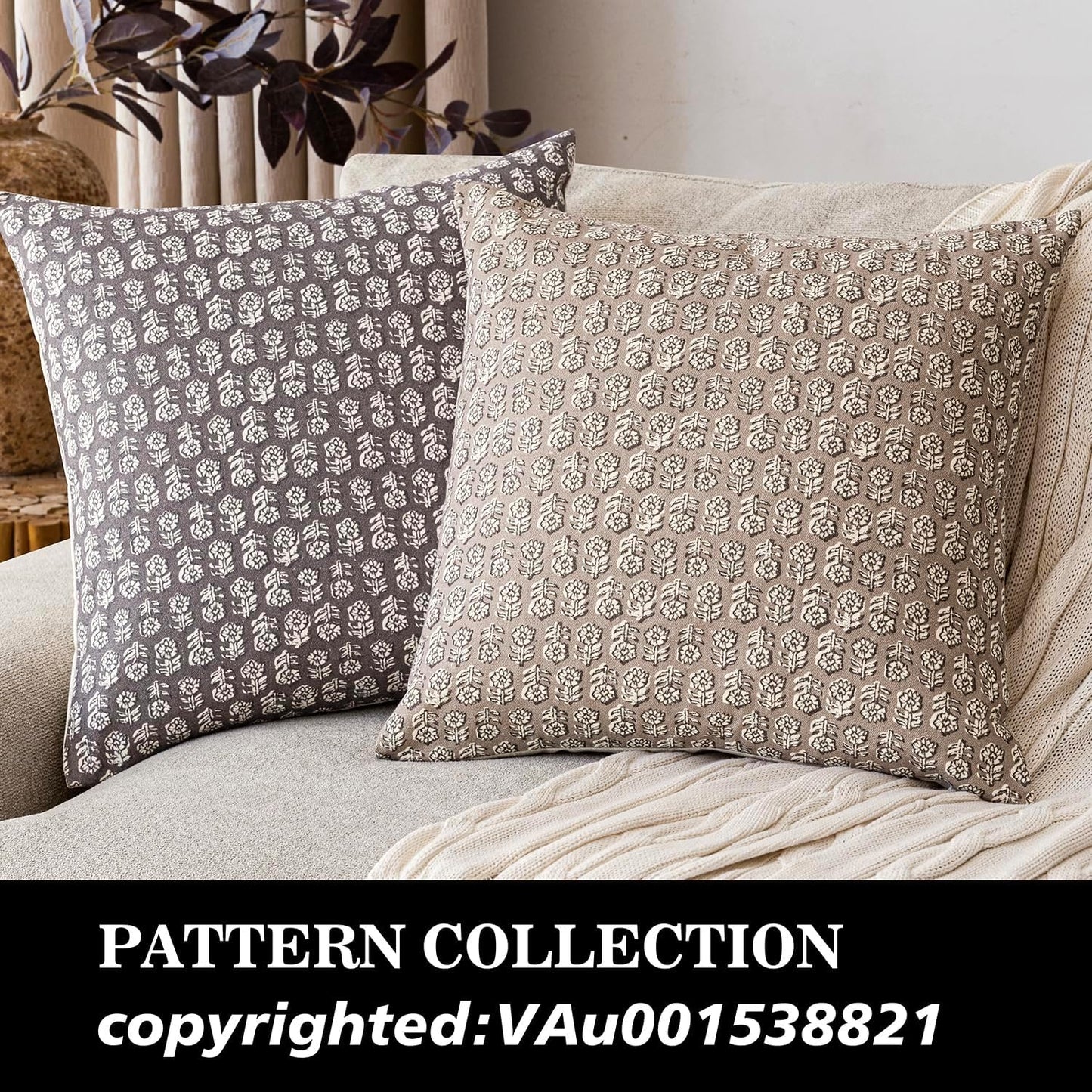 Foindtower Set of 2 Decorative Vintage Floral Print Throw Pillow Covers Neutral Modern Farmhouse Cushion Covers Boho Home Decor for Sofa Couch Chair Bedroom Living Room Outdoor,18×18 Inch,Rustic Gray