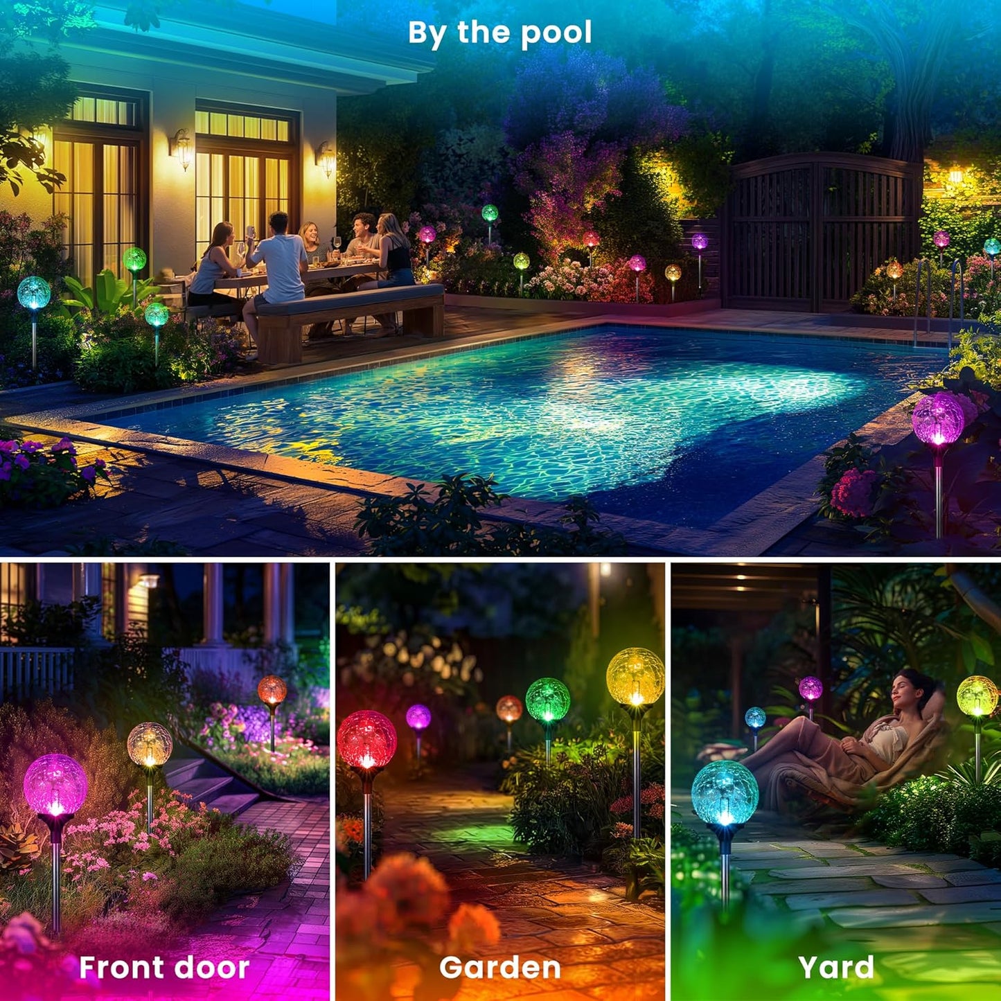 Gigalumi Solar Garden Lights 6 Pack, Solar Globe Lights Outdoor Waterproof, Solar Lights Outdoor Decorative for Yard, Multi-Colored Changing Garden Globes Cracked Glass Ball with LED Lights