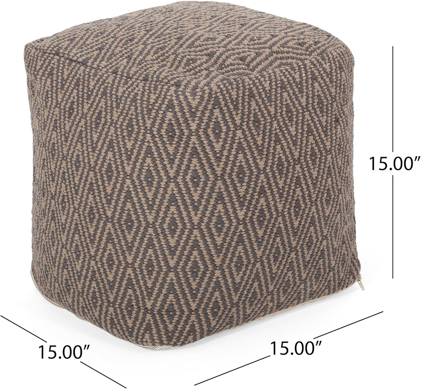 GDFStudio Boho Handmade Fabric Cube Pouf Ottoman Foot Stool - Bean Bag Floor Chair - Foot Rest Couch for Living Room Bedroom,Dark Gray and Brown,15"" x 15"" x 15"", Sovereig,brown Beige Yellow