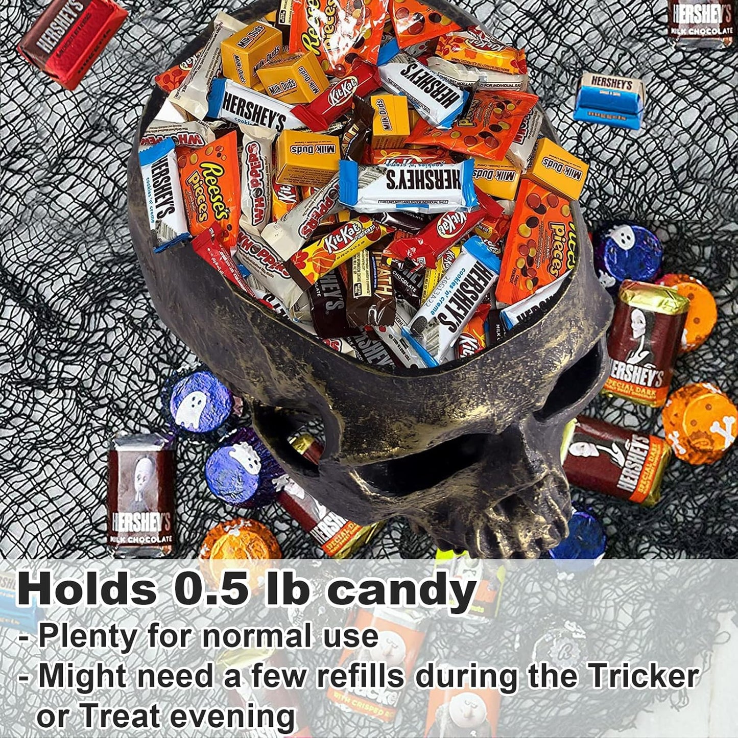 Halloween Skull Candy Dish- Deep Skull Head Halloween Candy Bowl Holder Artificial Resin Skulls Decor Indoor Outdoor Table Centerpieces Flower Pot Plant Office Pen Holder Desktop Ornaments - Bronze