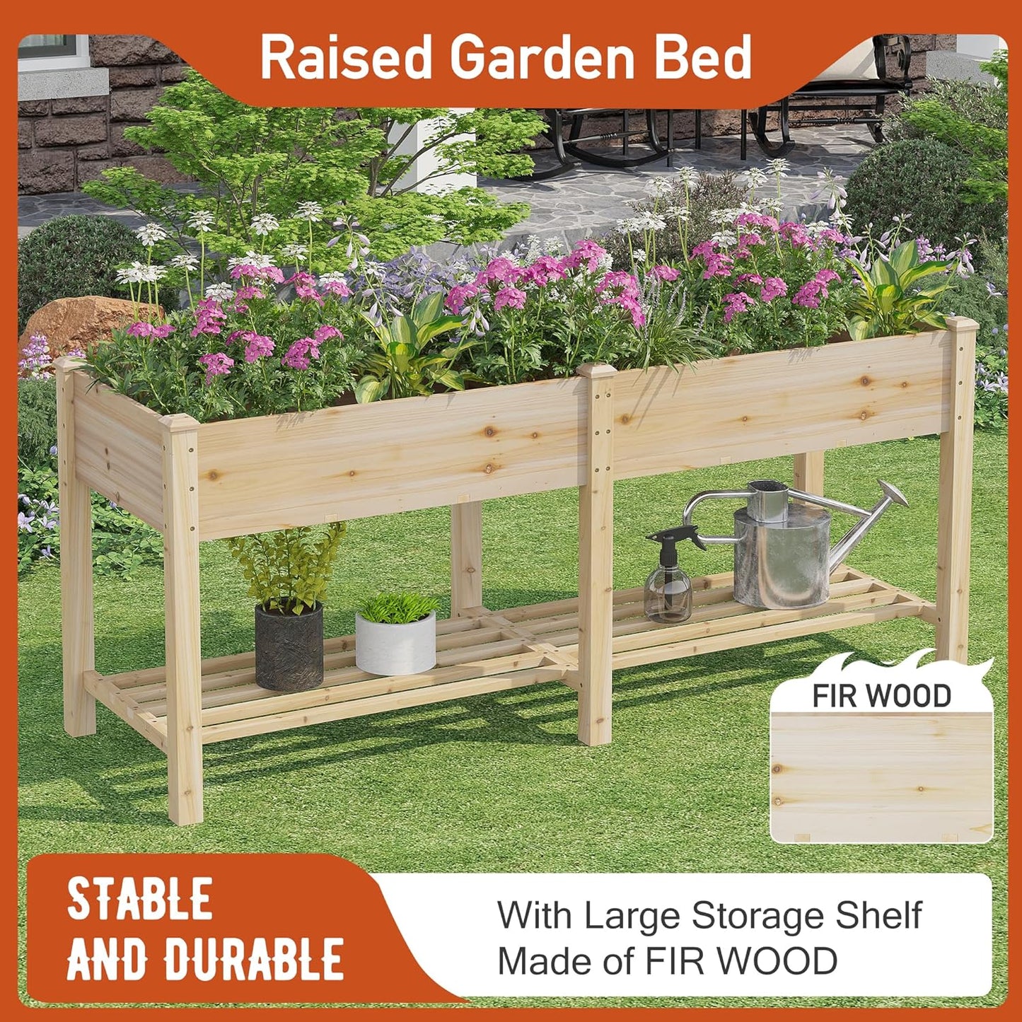 GHWIE Raised Garden Bed with Legs Elevated Wood Planter Box for Planting Vegetables Flowers Garden Patio Balcony Garden beds Outdoor with Liner