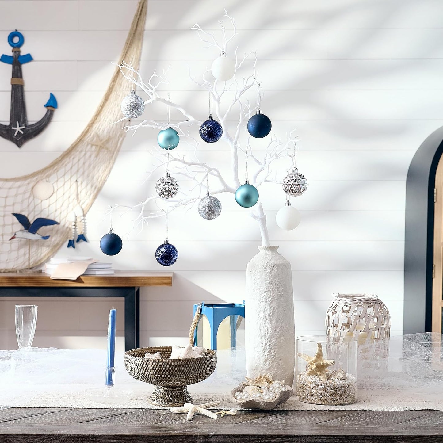 Valery Madelyn Christmas Tree Decorations Ornament Set for Fall Halloween, 50ct 2 Inches Navy Blue Silver Shatterproof Christmas Ball Ornaments Hanging Xmas Holiday Party Decor