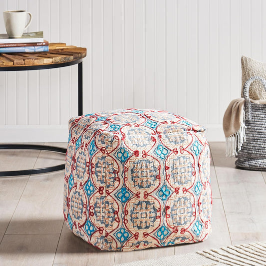 GDFStudio Boho Handmade Fabric Cube Pouf Ottoman Foot Stool - Bean Bag Floor Chair - Foot Rest Couch for Living Room Bedroom,Multicolored,16"" x 16"" x 16"", 313834N