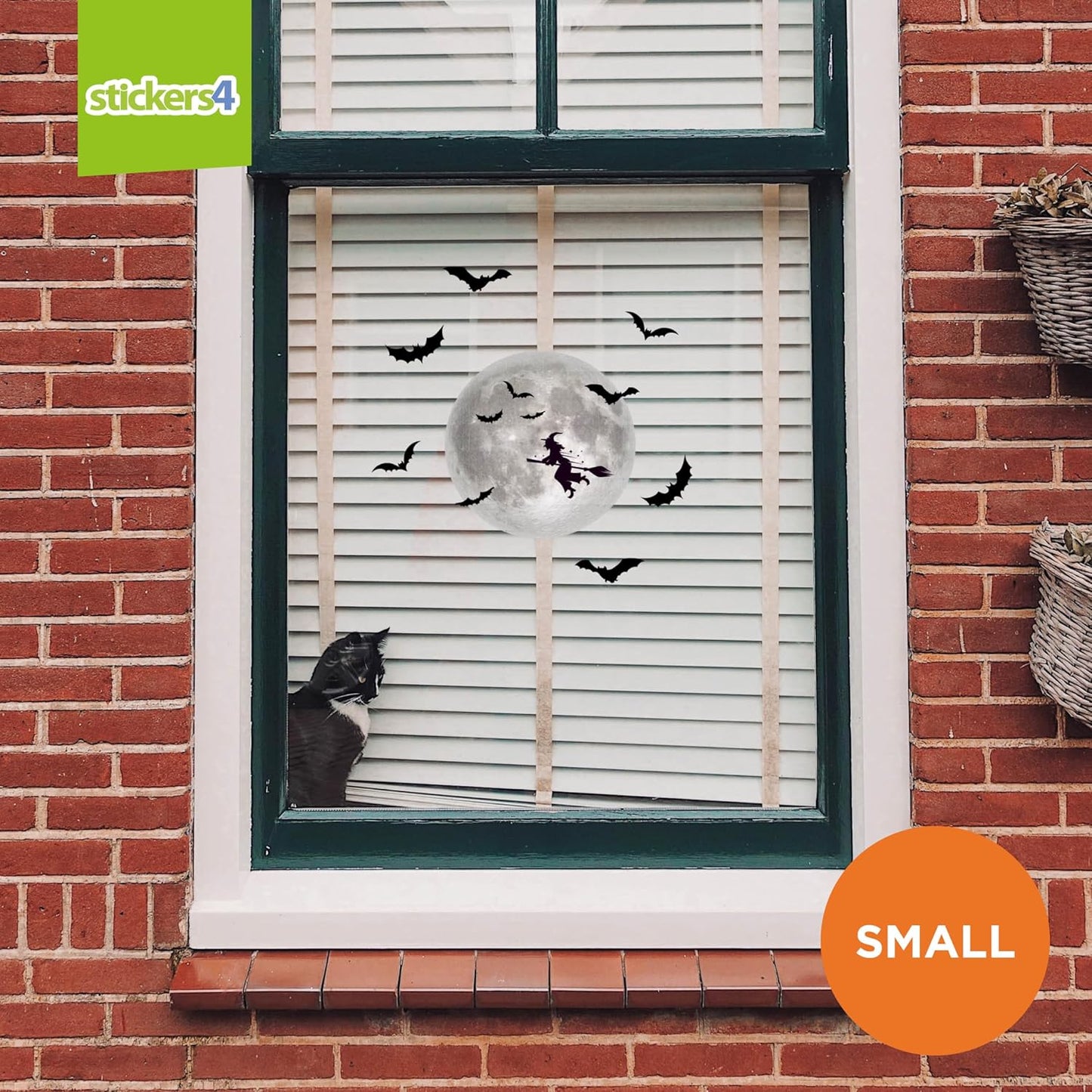 Halloween Clings for Glass Windows - 8" x 8" Moon Decal - Witch Silhouette - Halloween Decorations