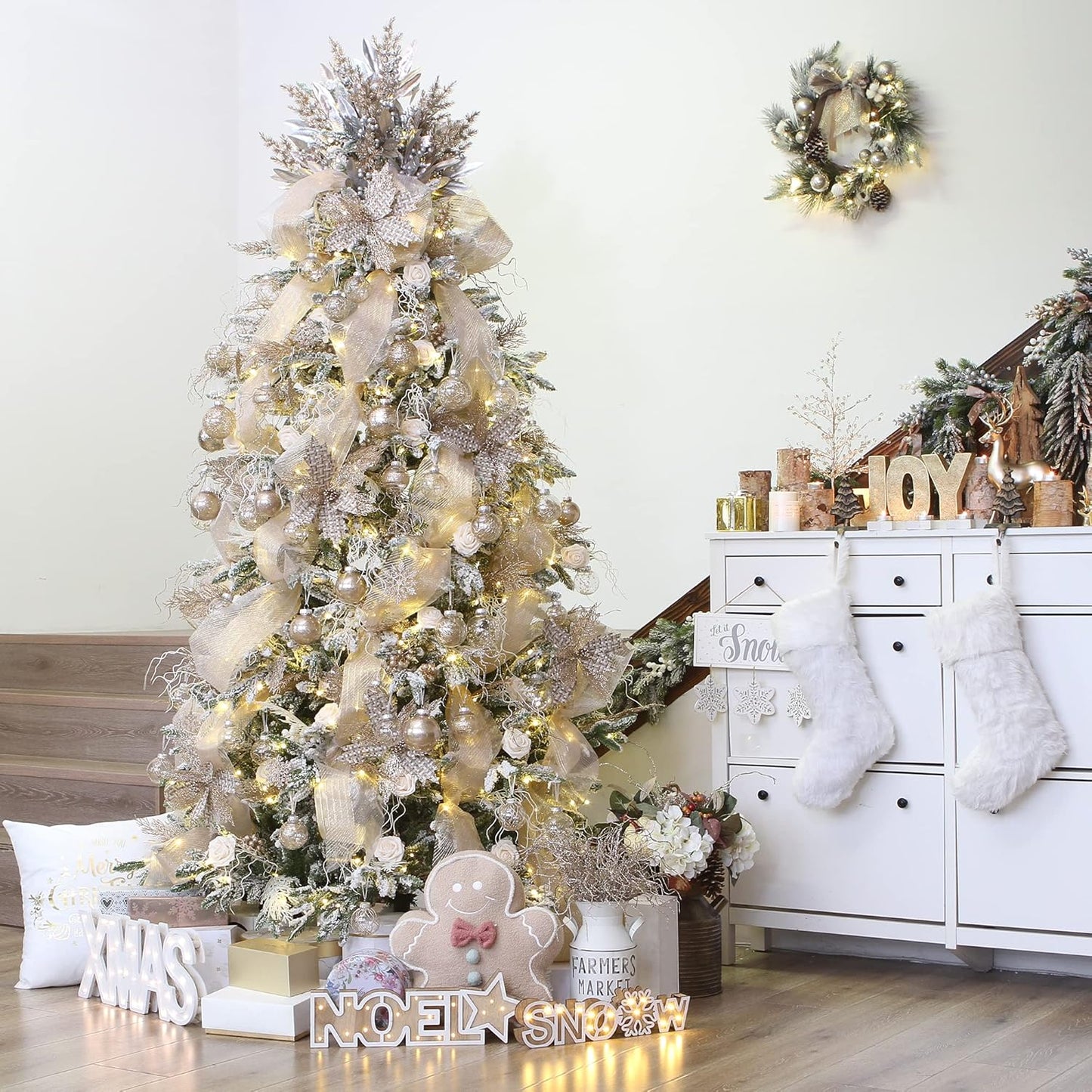 Sea Team Shatterproof Clear Plastic Christmas Ball Ornaments Decorative Xmas Balls Baubles Set with Stuffed Delicate Decorations (100mm/3.94 inch 16-Pack, Champagne)