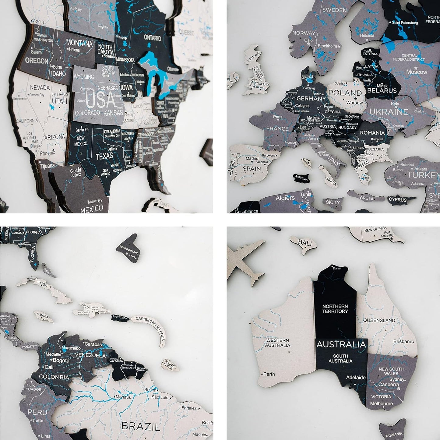 Handmade 3D Wood World Map Wall Art Large Wall Decor Track Your World Travels - Special For Home, Kitchen And Office (Nordik, Medium)