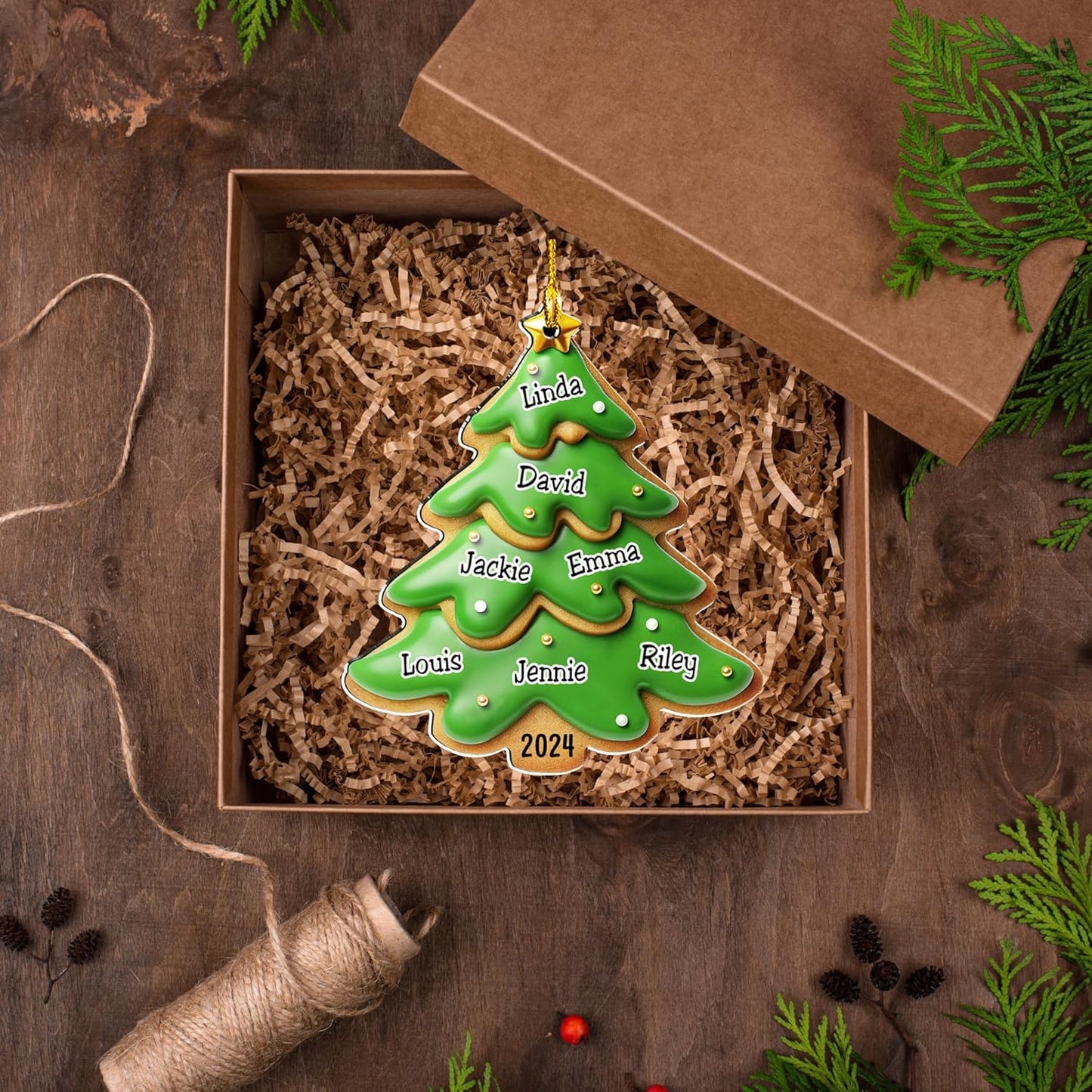 Family Gingerbread Name - Personalized Custom 3D Inflated Effect Acrylic Ornament Family Members and Pets Ornament Gifts for Family Tree Decoration (A05, 6 Names)