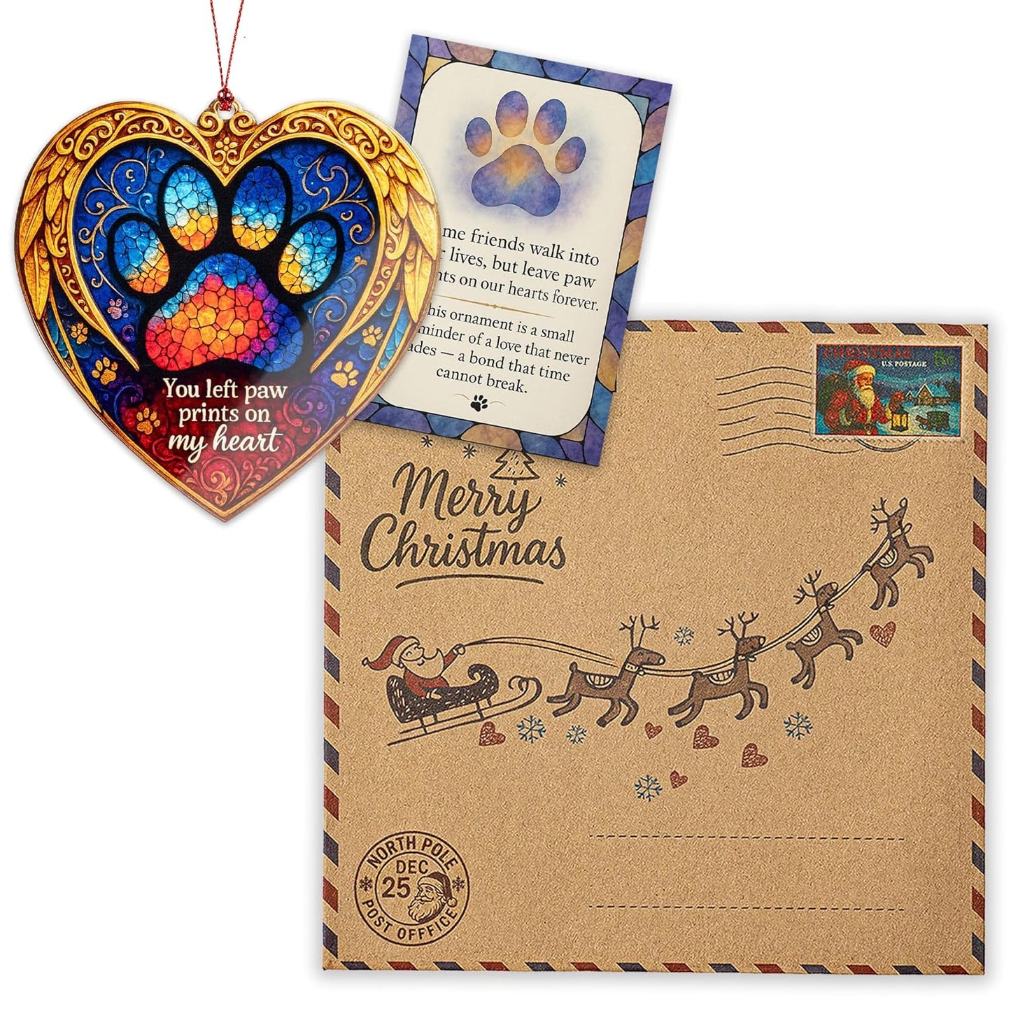 Pet Memorial Ornament – Paw Prints on My Heart | Dog Cat Loss Gift – Rainbow Bridge Keepsake – Sympathy Bereavement Christmas Tree Decoration – Car Hanging