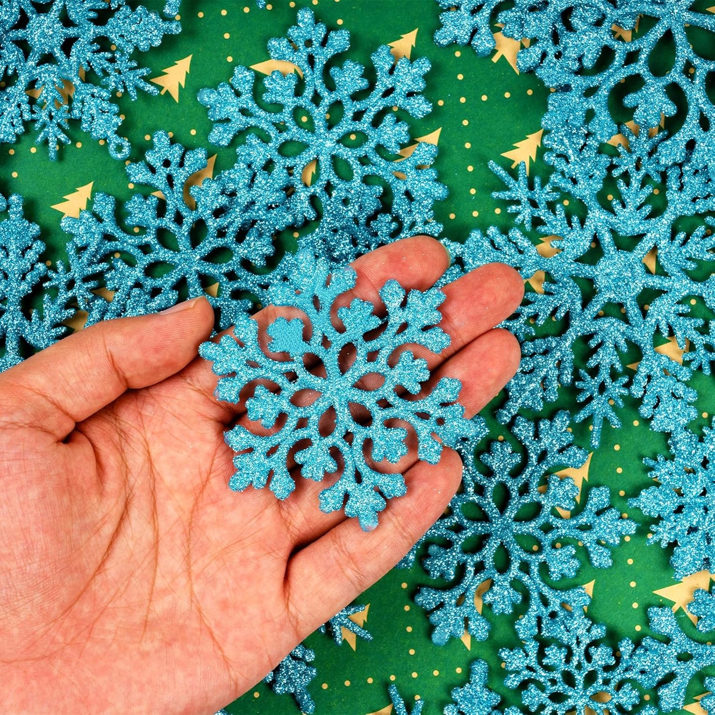 36pcs Christmas Light Blue Snowflake Ornaments Plastic Glitter Snow Flakes Ornaments for Winter Christmas Tree Decorations Size Varies Craft Snowflakes