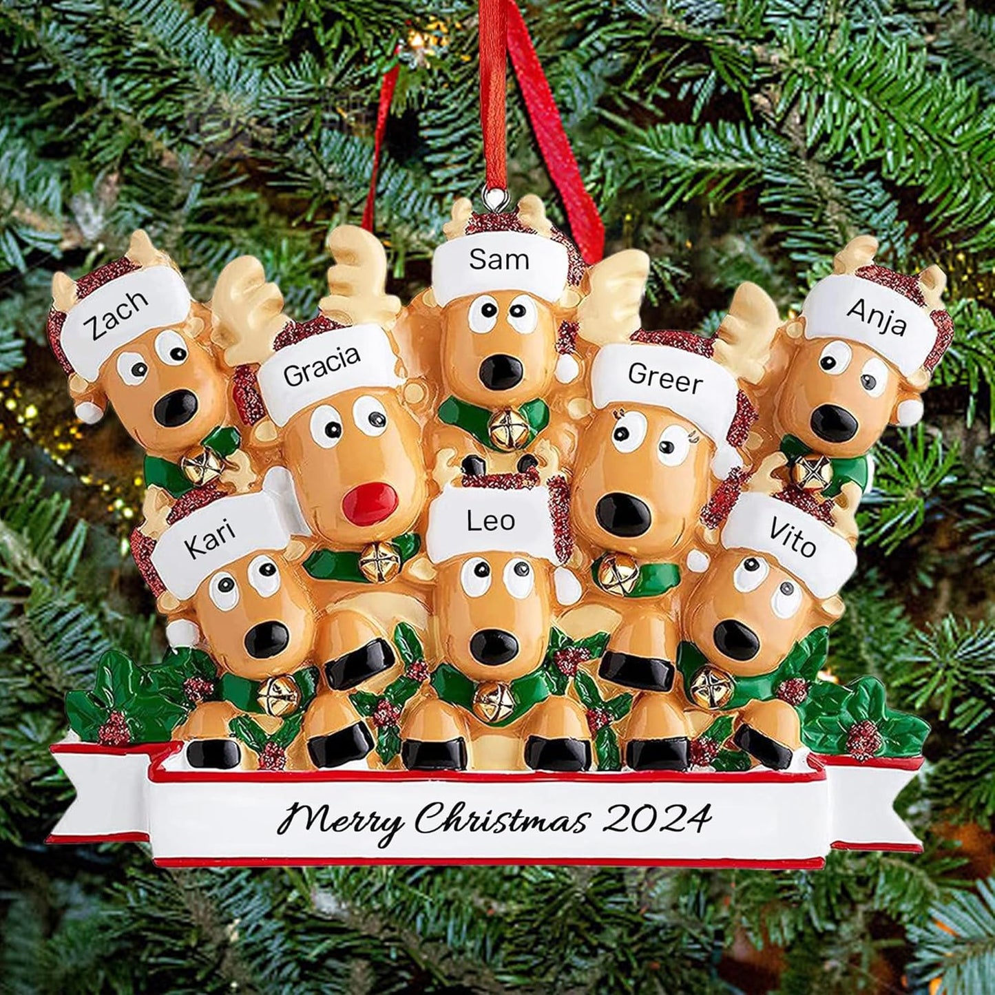 Personalized Christmas Ornaments 2025, Custom Reindeer Family Ornaments for Trees with Names, Handcrafted Christmas Deer Decorations for 2-8 Members, Meaningful Xmas Family of 8