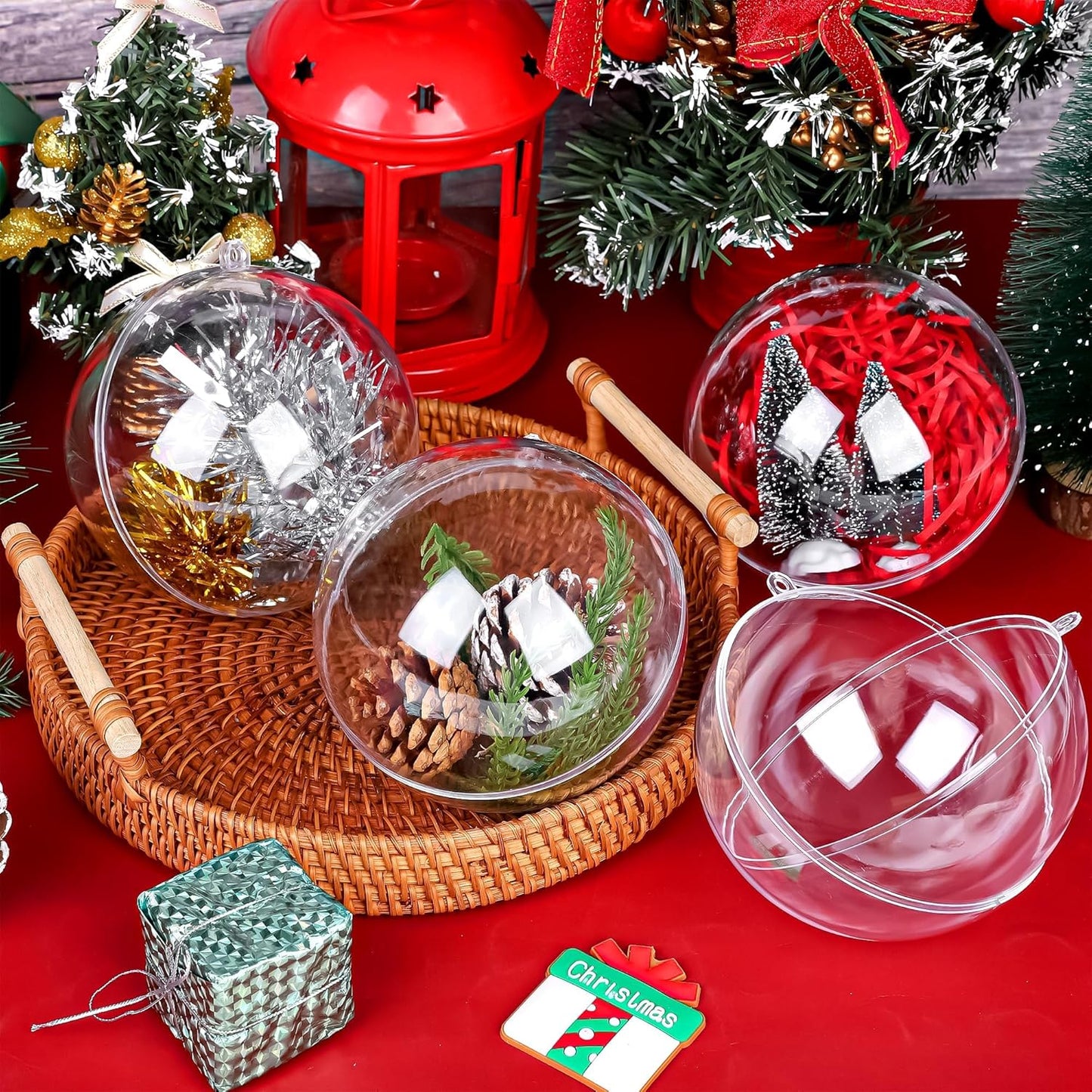 ANVAVO 12 Pieces 12 cm Christmas Clear Plastic Fillable Ball Ornaments DIY Craft Transparent Baubles Shatterproof Christmas Tree Hanging Ornaments for Xmas New Years Birthday Wedding Home Decor