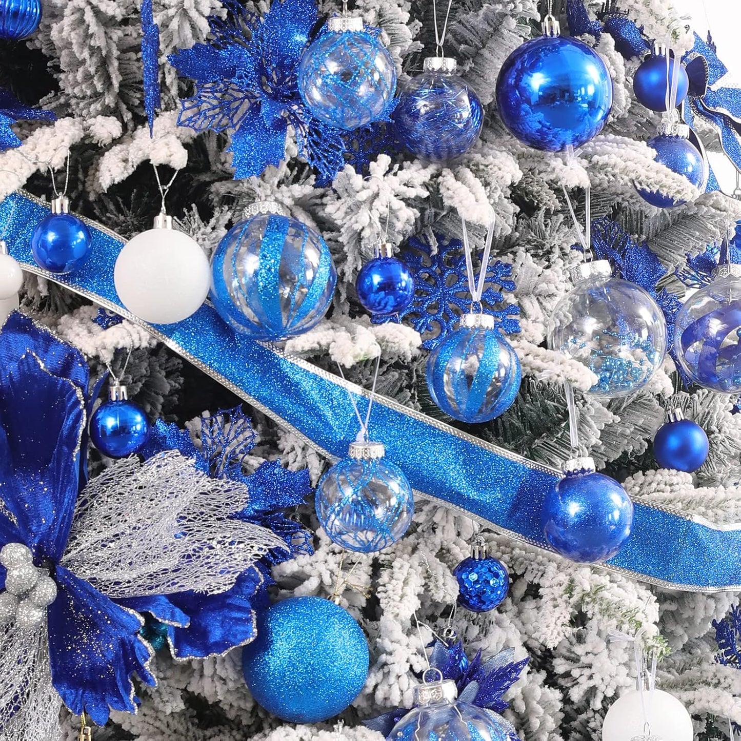 Clear Christmas Ball Ornaments,24ct Shatterproof Plastic Decorative Christmas Ornaments Hanging Xmas Tree Baubles Set for Holiday Party Home Decor(Blue)