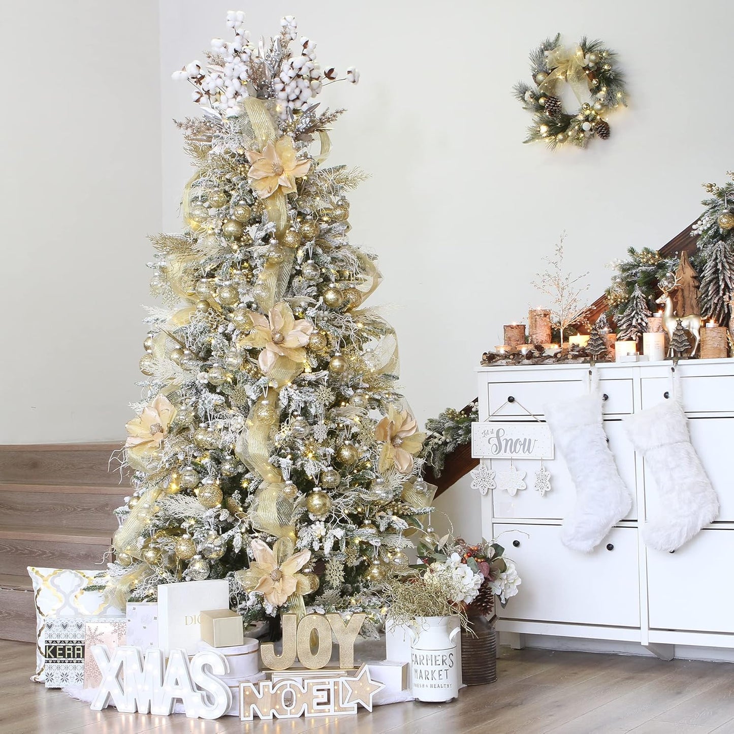 Sea Team Shatterproof Clear Plastic Christmas Ball Ornaments Decorative Xmas Balls Baubles Set with Stuffed Delicate Decorations (100mm/3.94 inch 16-Pack, Gold)