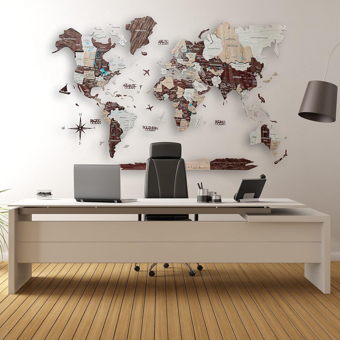 Handmade 3D Wood World Map Wall Art Large Wall Decor Track Your World Travels - Special For Home, Kitchen And Office (Medium, Cappuccino)