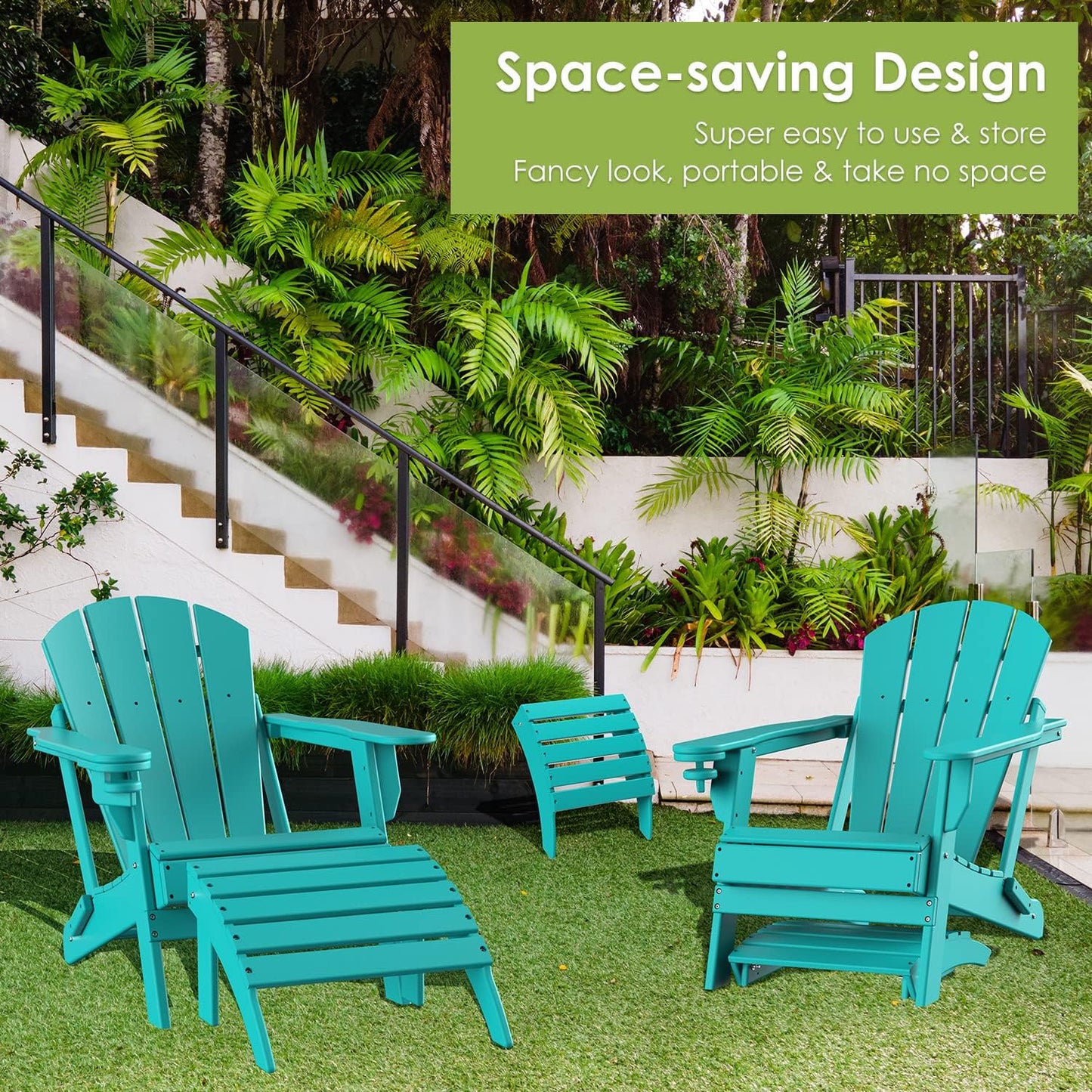 GREENVINES Adirondack-Ottoman | Set of 4 | HDPE Plastic | Outdoor Footrest | All Weather | Foot Rest | Foot Stool | Aqua | for Adirondack Chair | for Patio Backyard Pool