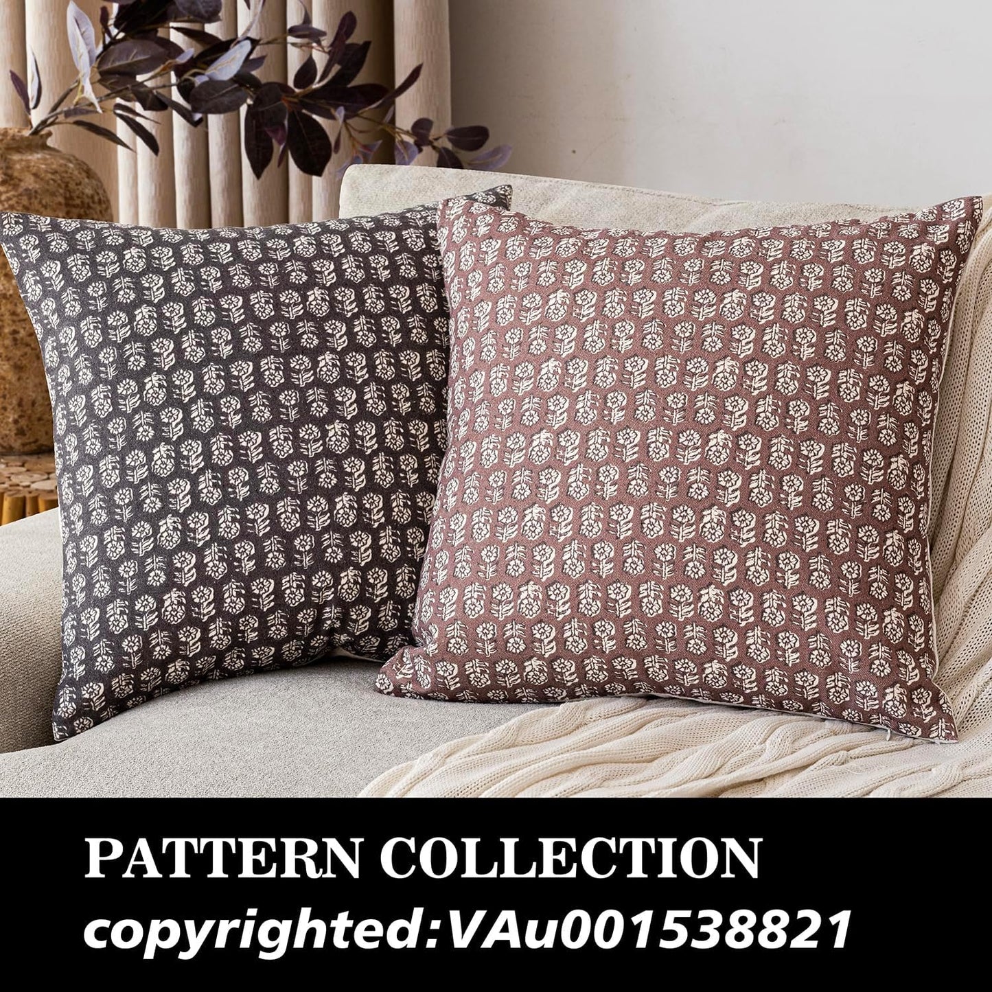 Foindtower Set of 2 Decorative Vintage Floral Print Throw Pillow Covers Neutral Modern Farmhouse Cushion Covers Boho Home Decor for Sofa Couch Chair Bedroom Living Room Outdoor,24×24 Inch,Wine Red