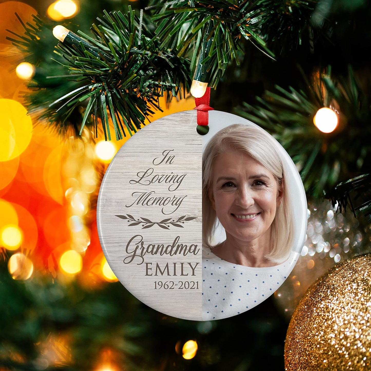 Always in Our Hearts, Memorial Christmas Ornament Personalized with Photo, Name & Date - Upload Photo & Picture - 7 Designs, Memorial Ornaments Loss of Loved Ones – D1