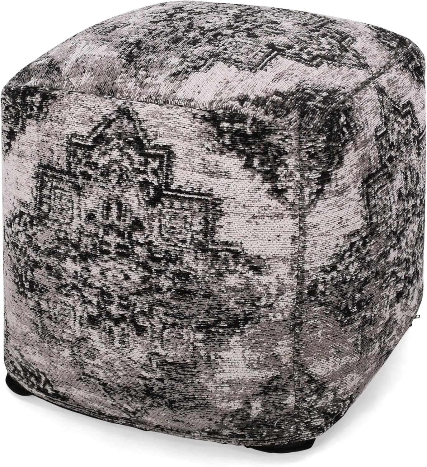 GDFStudio Boho Handmade Fabric Cube Pouf Ottoman Foot Stool - Bean Bag Floor Chair - Foot Rest Couch for Living Room Bedroom,Black and Beige,16"" x 16"" x 16"", 312604N