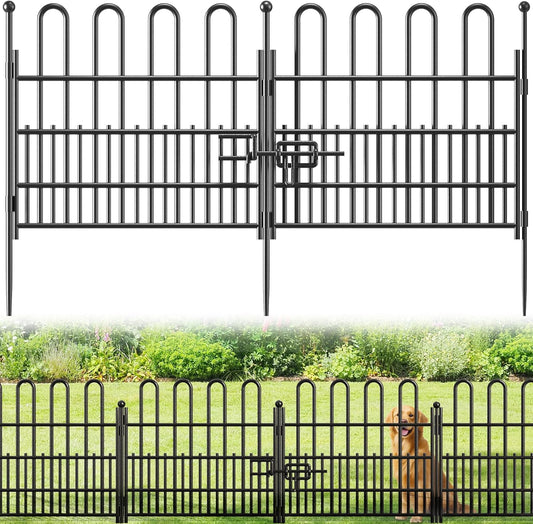 10 Panels Decorative Garden Fence with U-Shape and Latch Gate, 24.01in (H) X 20ft (L) Dog Fence Outdoor for Yard Security, Garden Fencing Includes Deep Stakes