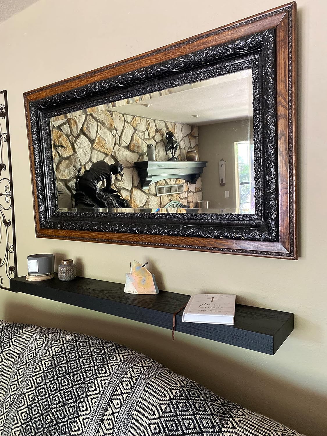 Joel's Antiques 42 Inch Wooden Floating Shelves for Wall - 42x8x2 in - Made of Natural Wood - Heavy Duty Rustic Wall Shelves Made in USA - Perfect for Living Room, Kitchen - Black