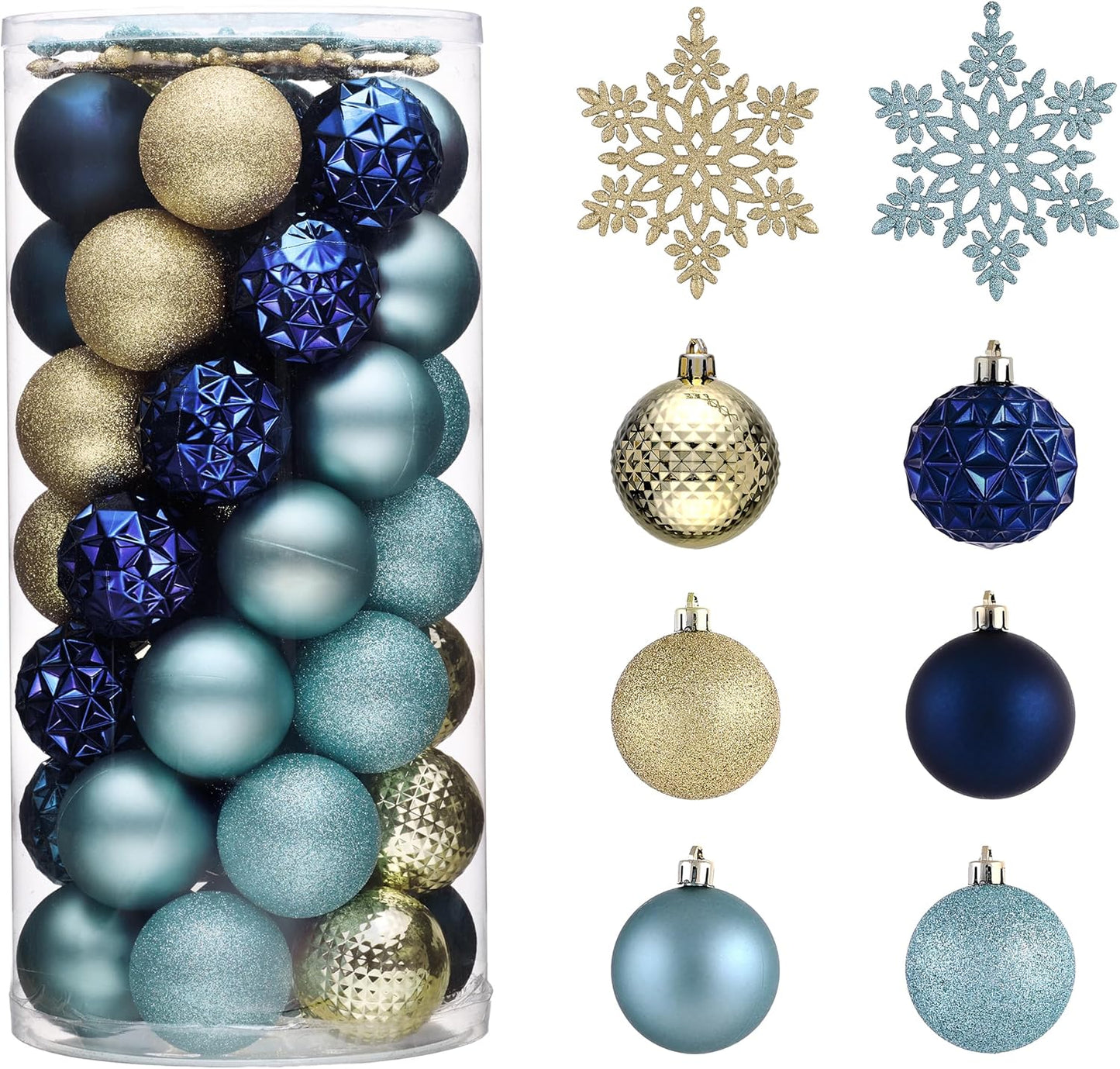 Valery Madelyn Christmas Tree Decorations Ornament Set for Fall Halloween, 50ct 2 Inches Blue and Gold Shatterproof Christmas Ball Ornaments Hanging Xmas Holiday Party Decor