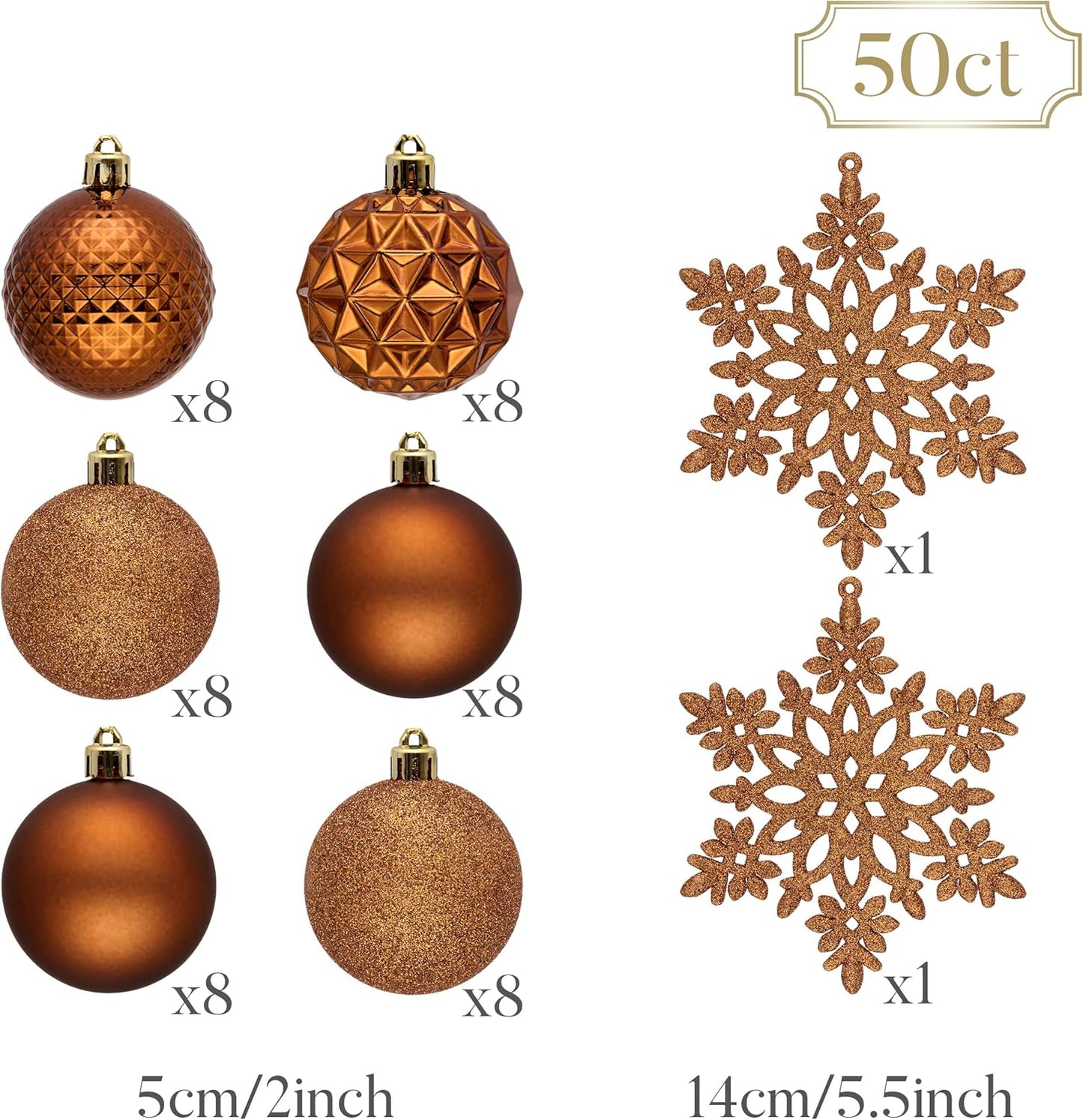 Valery Madelyn Christmas Tree Decorations Ornament Set for Fall Halloween, 50ct 2 Inches Bronze Copper Brown Shatterproof Christmas Ball Ornaments Hanging Xmas Holiday Party Decor