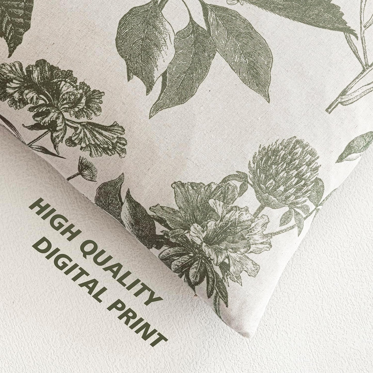 Foindtower Set of 2 Linen Floral Vintage Throw Pillow Covers Neutral Accent Print Decorative Cushion Covers Farmhouse Home Decor for Sofa Chair Couch Bedroom Living Room Outdoor,18×18 Inch,Sage Green